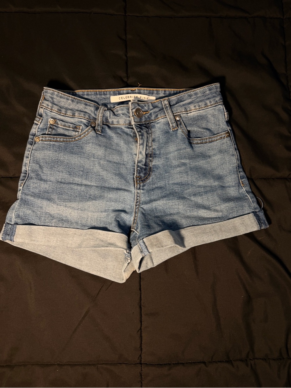 Celebrity Pink Rolled Hem Light Blue Denim Shorts